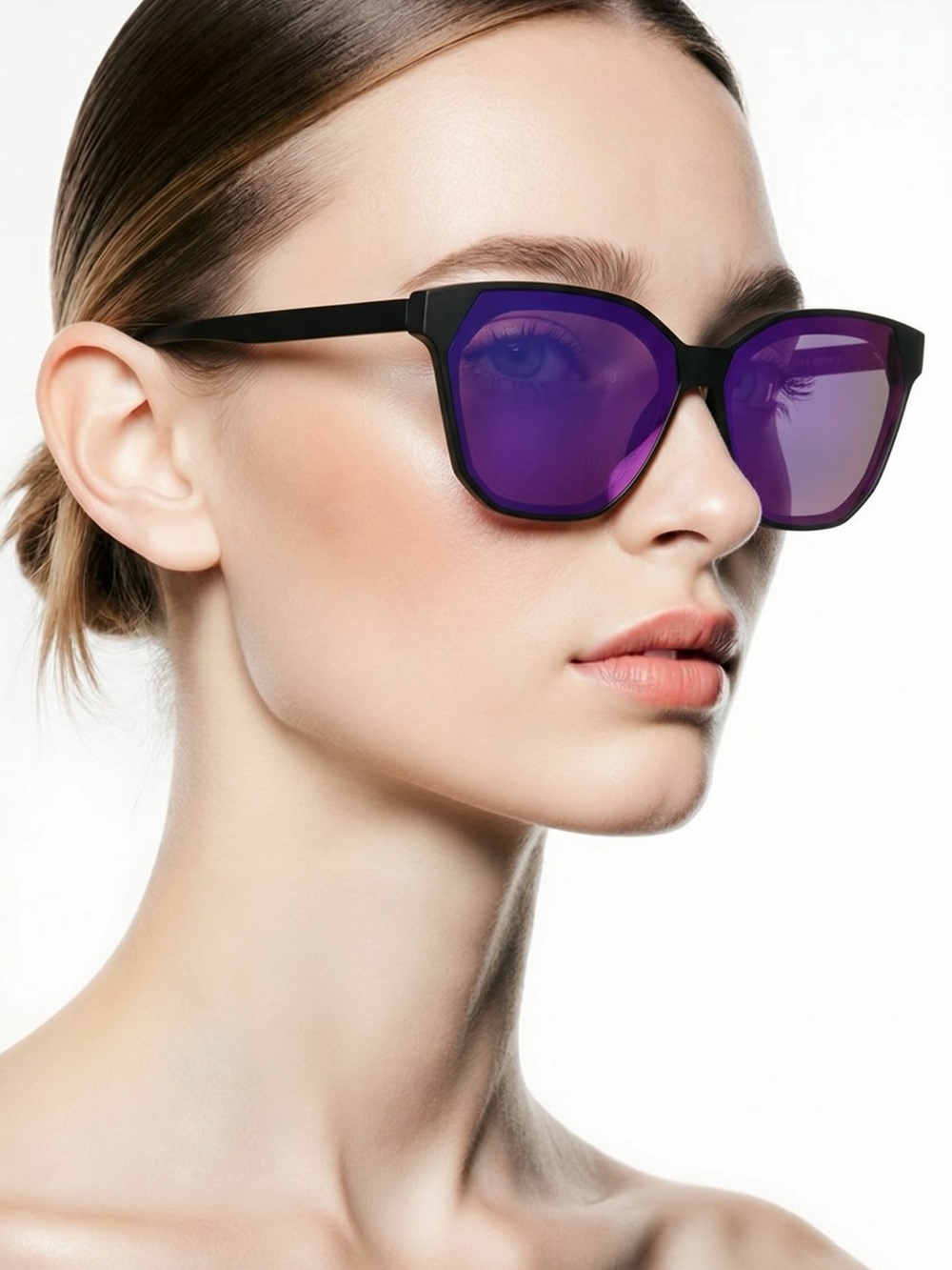 Women's Black Frame Sunglasses with Blue Lenses with case